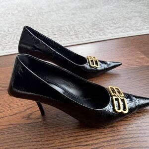 Balenciaga Black Heels with Gold Accent